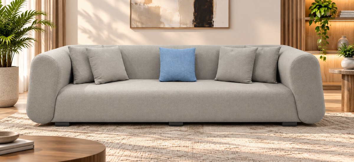 Modern Curved Upholstered 3-Seater Sofa