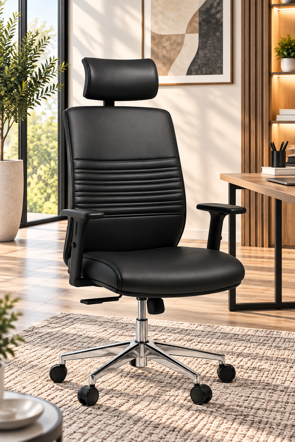 Modern Executive Office Chair with High Back, Headrest & Adjustable Arms