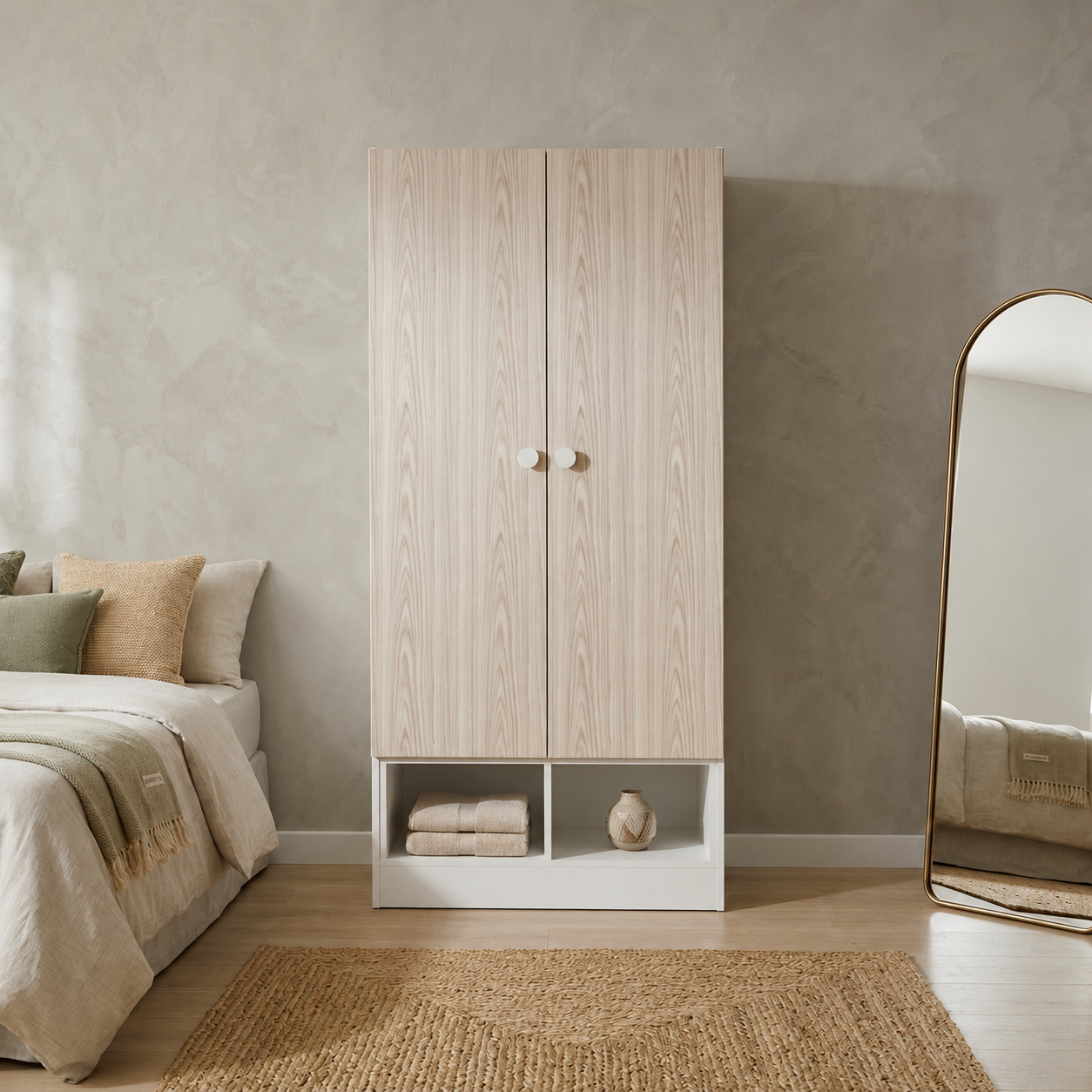 Home Box Vanilla 2-Door Wardrobe, Oak/White - W80 x D40 x H180 cm