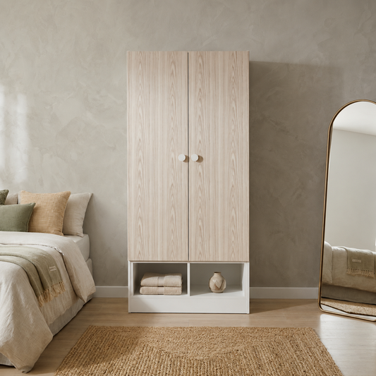 Home Box Vanilla 2-Door Wardrobe, Oak/White - W80 x D40 x H180 cm