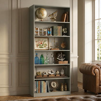6-Tier Open Bookshelf – Modern Tall Bookcase Display Storage Shelf for Home & Office, Gray