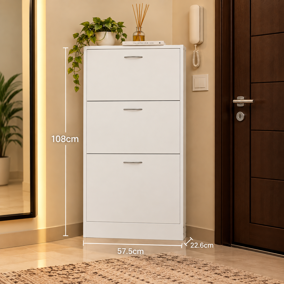 Modern White 3-Tier Shoe Storage Cabinet