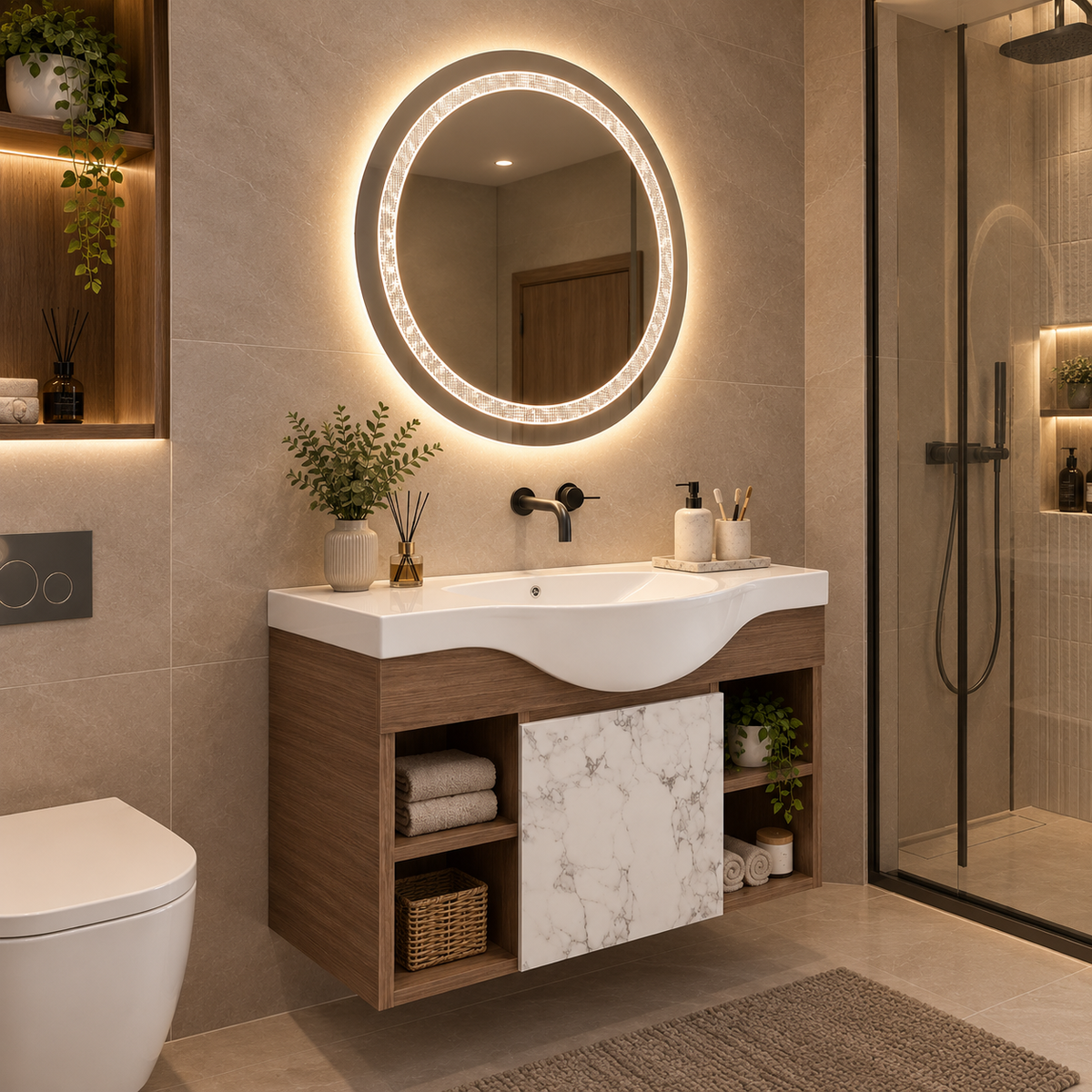 Modern Wall-Mounted Bathroom Vanity with Ceramic Sink