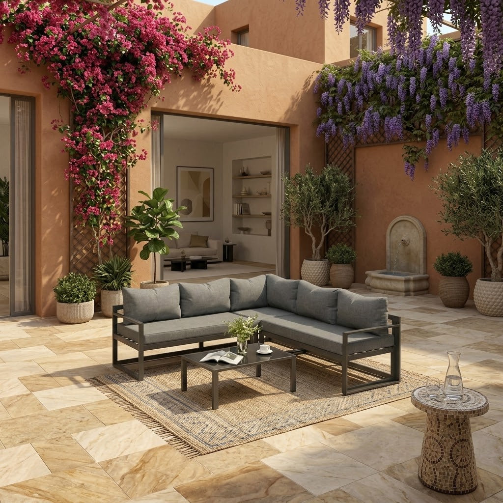 Modern Outdoor L-Shaped Patio Sofa Set with Coffee Table