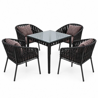 Modern Outdoor Woven Patio Dining Set with Glass Table