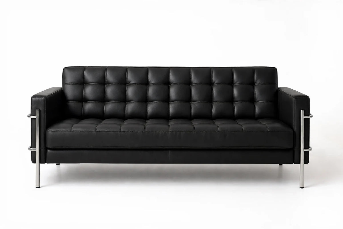 Modern Tufted Leather Sofa 3 Piece