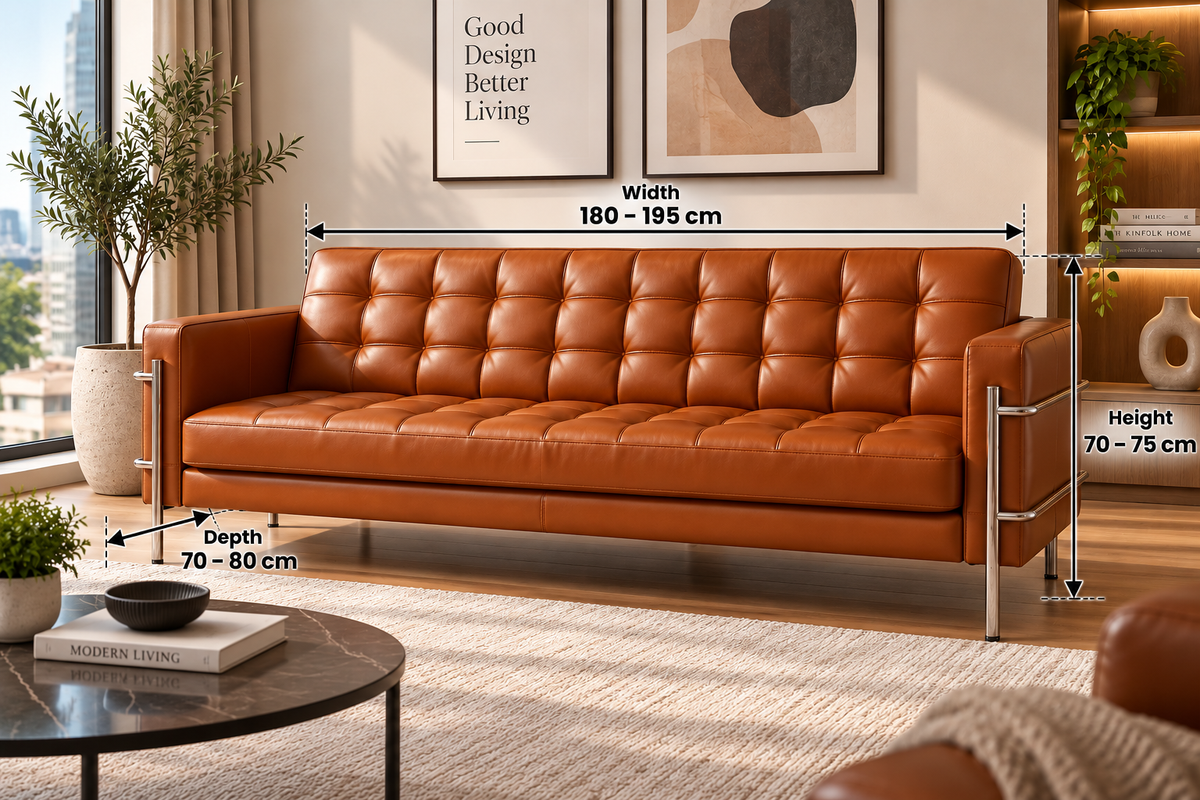 Modern Tufted Leather Sofa 3 Piece