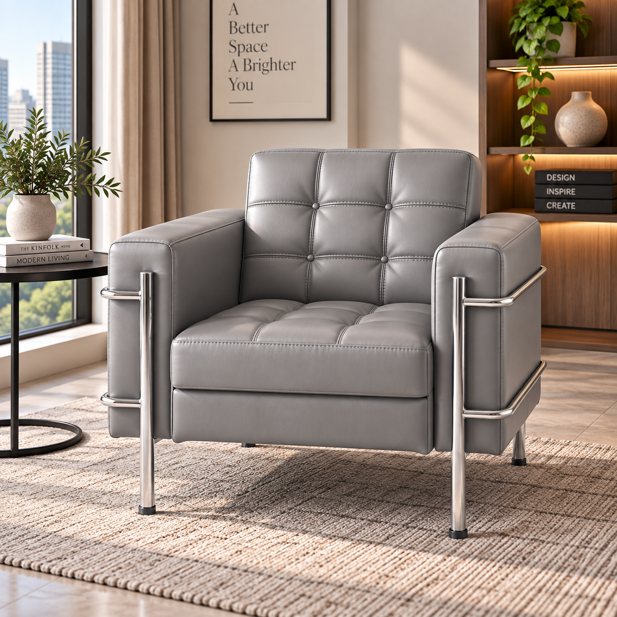 Modern Tufted Leather Armchair
