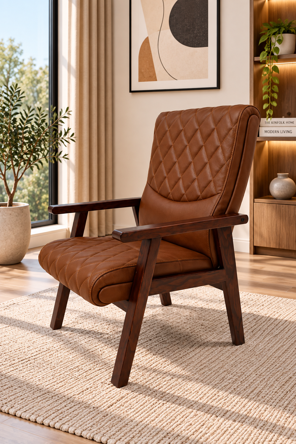 Modern Quilted Leather Accent Armchair