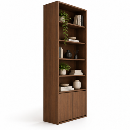 Modern Full-Height Bookshelf with Storage Cabinet