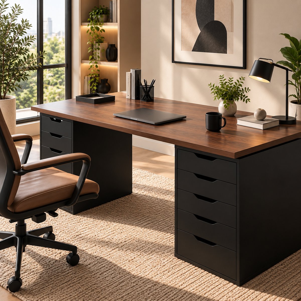 Executive Work Desk with Dual 5-Drawer Cabinets