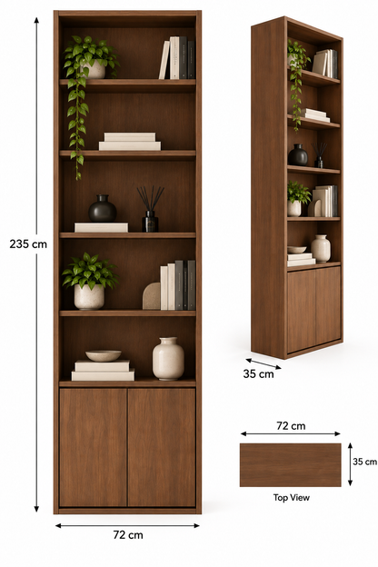 Modern Full-Height Bookshelf with Storage Cabinet