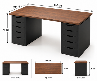 Executive Work Desk with Dual 5-Drawer Cabinets