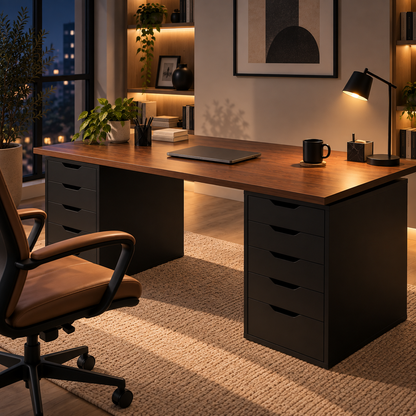 Executive Work Desk with Dual 5-Drawer Cabinets