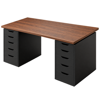 Executive Work Desk with Dual 5-Drawer Cabinets