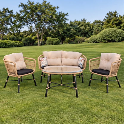 Modern Outdoor Rattan Patio Sofa Set with Coffee Table