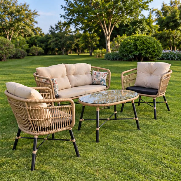 Modern Outdoor Rattan Patio Sofa Set with Coffee Table