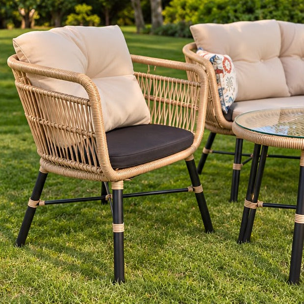 Modern Outdoor Rattan Patio Sofa Set with Coffee Table