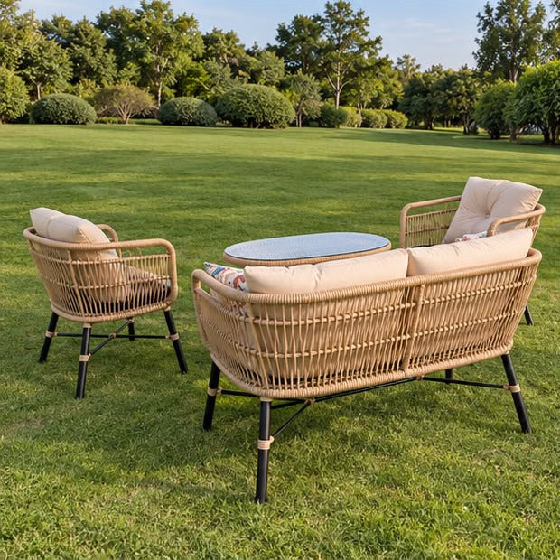 Modern Outdoor Rattan Patio Sofa Set with Coffee Table