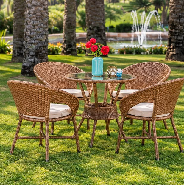 Modern Outdoor Wicker Patio Dining Set with Glass Table