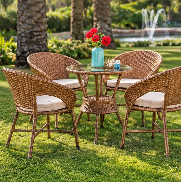 Modern Outdoor Wicker Patio Dining Set with Glass Table