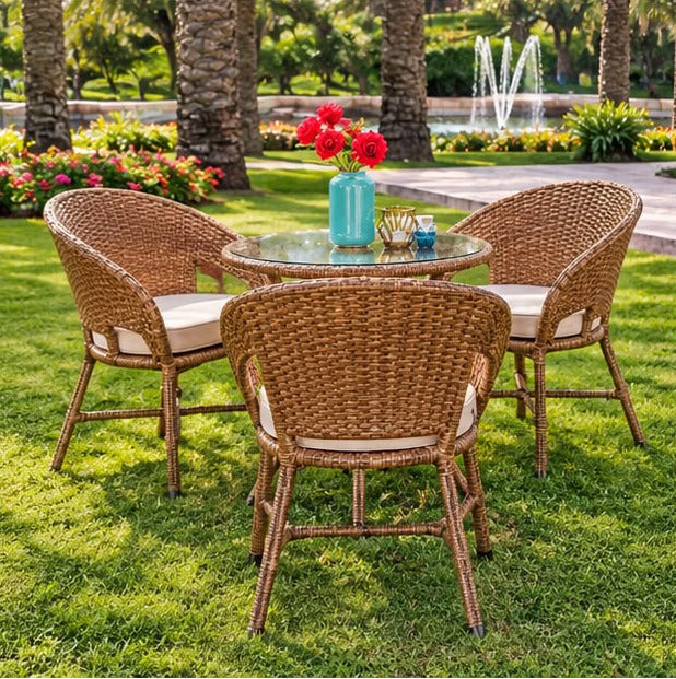Modern Outdoor Wicker Patio Dining Set with Glass Table