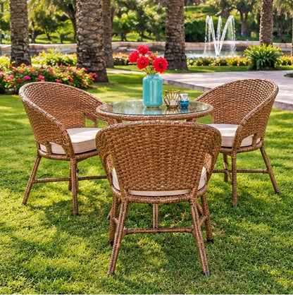 Modern Outdoor Wicker Patio Dining Set with Glass Table