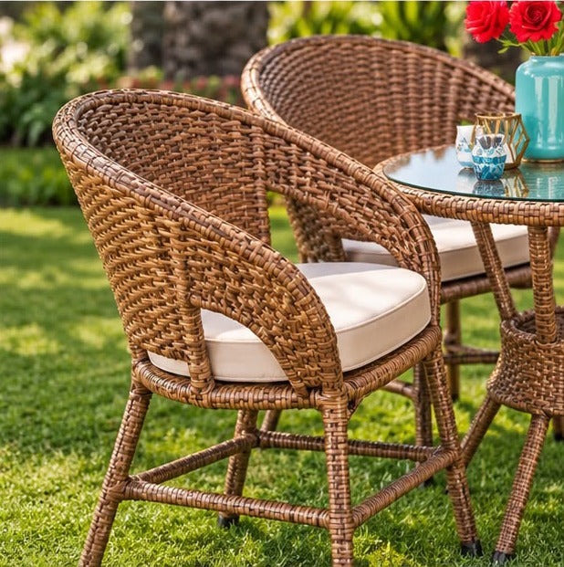 Modern Outdoor Wicker Patio Dining Set with Glass Table