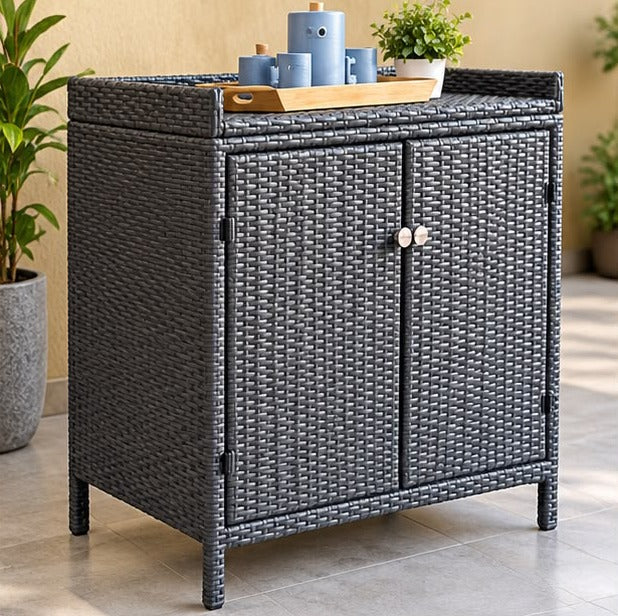 Modern Outdoor Wicker Storage Cabinet with Double Doors