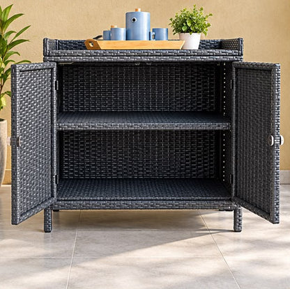 Modern Outdoor Wicker Storage Cabinet with Double Doors