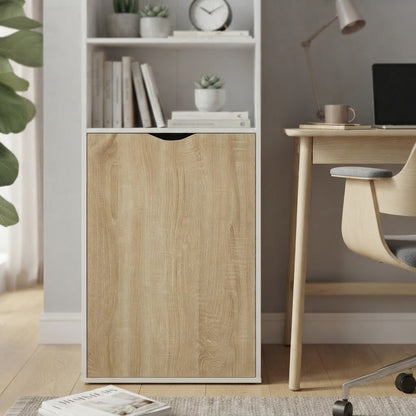 2 Door 4 Shelves Tall Bookcase Modern Storage Cupboard Display Unit for Living Room Study Bedroom Home Office Furniture, 59cm x 29cm x 180cm, White and Oak