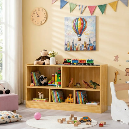 COSTWAY Wooden Cube Bookcase, 2 Tier Open Storage Shelving Unit with 5 Compartments, Freestanding Display Bookshelf for Living Room, Kids Playroom and Study (Wooden)
