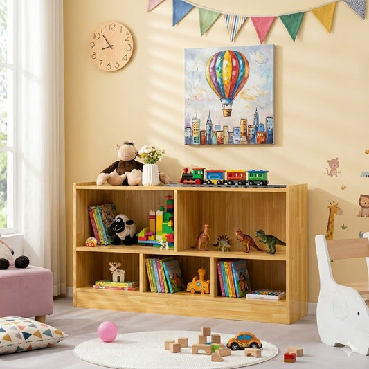 COSTWAY Wooden Cube Bookcase, 2 Tier Open Storage Shelving Unit with 5 Compartments, Freestanding Display Bookshelf for Living Room, Kids Playroom and Study (Wooden)