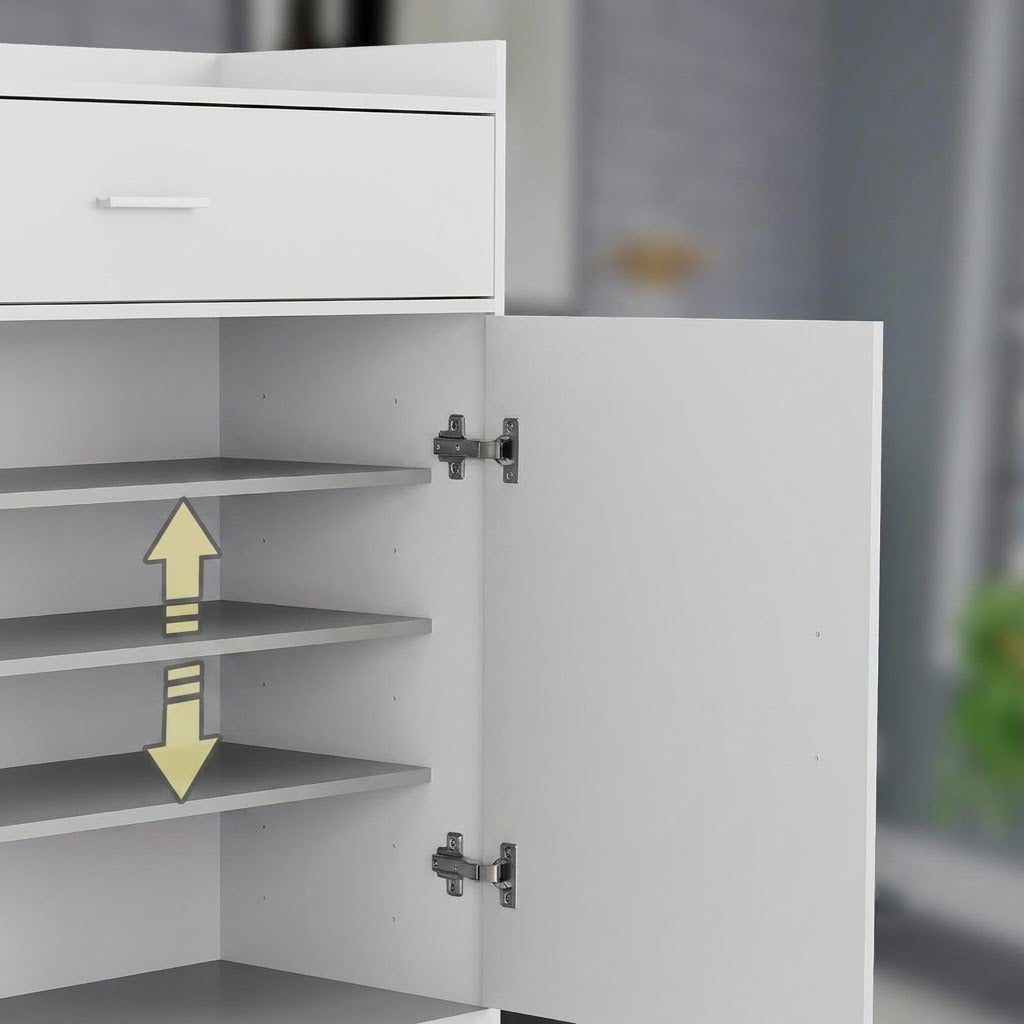 Vida Designs Dalby Modern Shoe Cabinet, 2 Door 1 Drawer, Hallway Cupboard Storage Organiser, Footwear Stand Rack, Wood Sideboard Unit, White