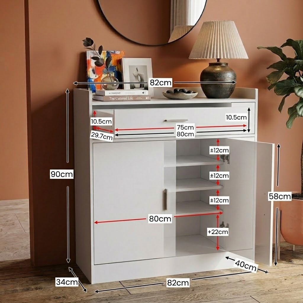 Vida Designs Dalby Modern Shoe Cabinet, 2 Door 1 Drawer, Hallway Cupboard Storage Organiser, Footwear Stand Rack, Wood Sideboard Unit, White