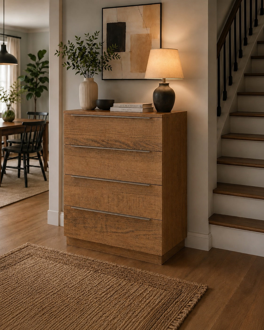 Modern 4-Drawer Chest of Drawers – Rustic Wood Bedroom Storage Cabinet | 80 x 95 x 40 cm