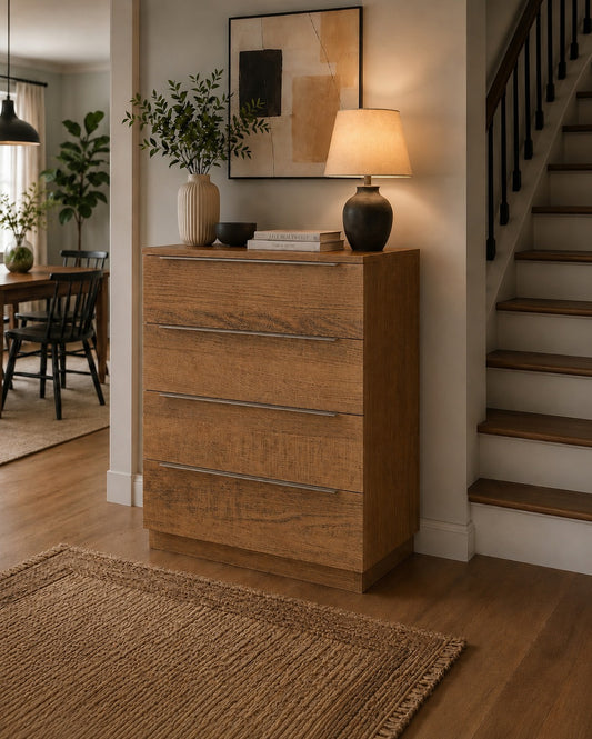 Modern 4-Drawer Chest of Drawers – Rustic Wood Bedroom Storage Cabinet | 80 x 95 x 40 cm