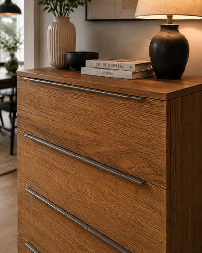 Modern 4-Drawer Chest of Drawers – Rustic Wood Bedroom Storage Cabinet | 80 x 95 x 40 cm