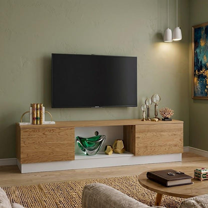 Modern Beige & White Wooden TV Unit with Storage Cabinets – Multi TV Console