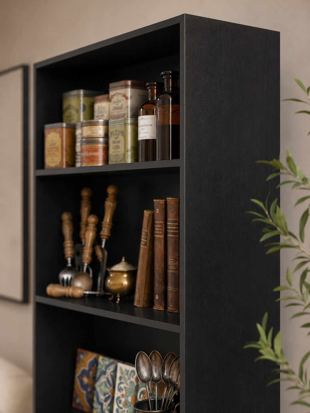 FirFurd Bookcase Wooden Shelf with 6 Compartments Shelves Bookcase Storage Shelf for Living Room Study Wooden 180 x 60 x 23.5 cm Black