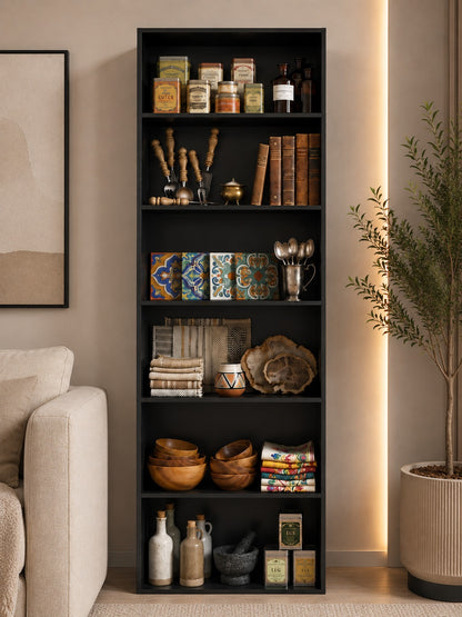 FirFurd Bookcase Wooden Shelf with 6 Compartments Shelves Bookcase Storage Shelf for Living Room Study Wooden 180 x 60 x 23.5 cm Black