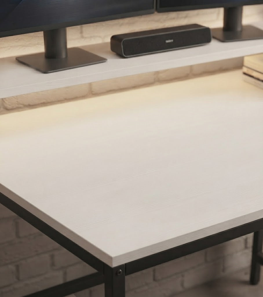 Computer Desk with Monitor Stand and Storage Shelves