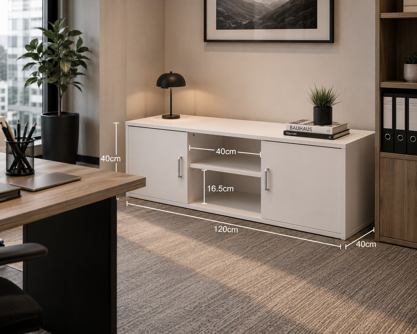 TV Stand with 2 Doors and 2-Tier Open Shelf