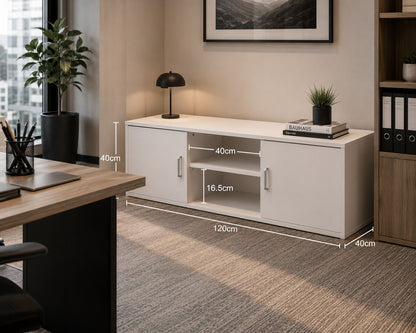 TV Stand with 2 Doors and 2-Tier Open Shelf