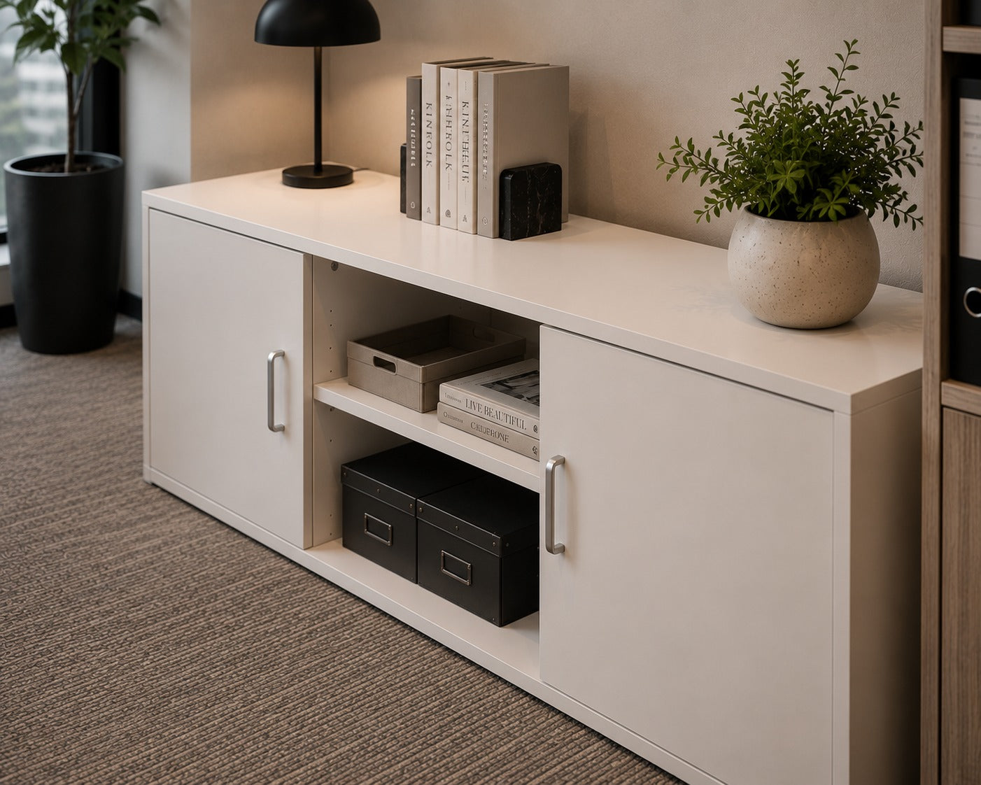 TV Stand with 2 Doors and 2-Tier Open Shelf