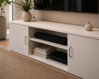 TV Stand with 2 Doors and 2-Tier Open Shelf