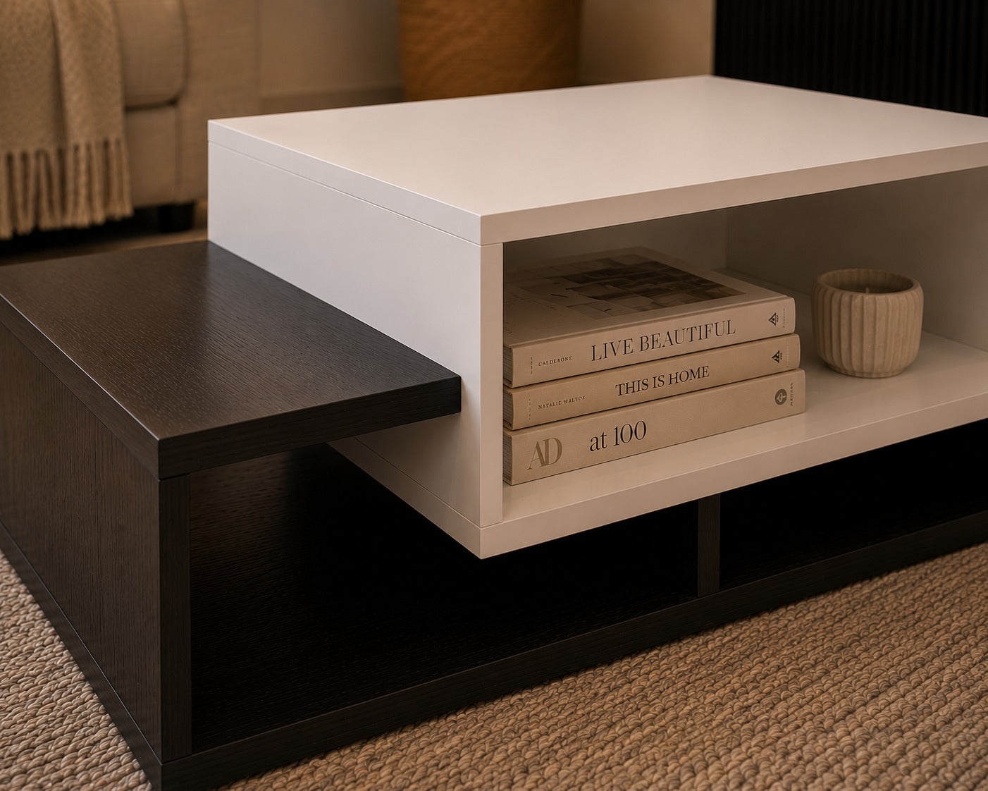 Pearson Modern Centre Table with Storage, Tea & Coffee Table for Living Room, Engineered Wood, Matte Finish, (Wenge & White) (Wenge & White)