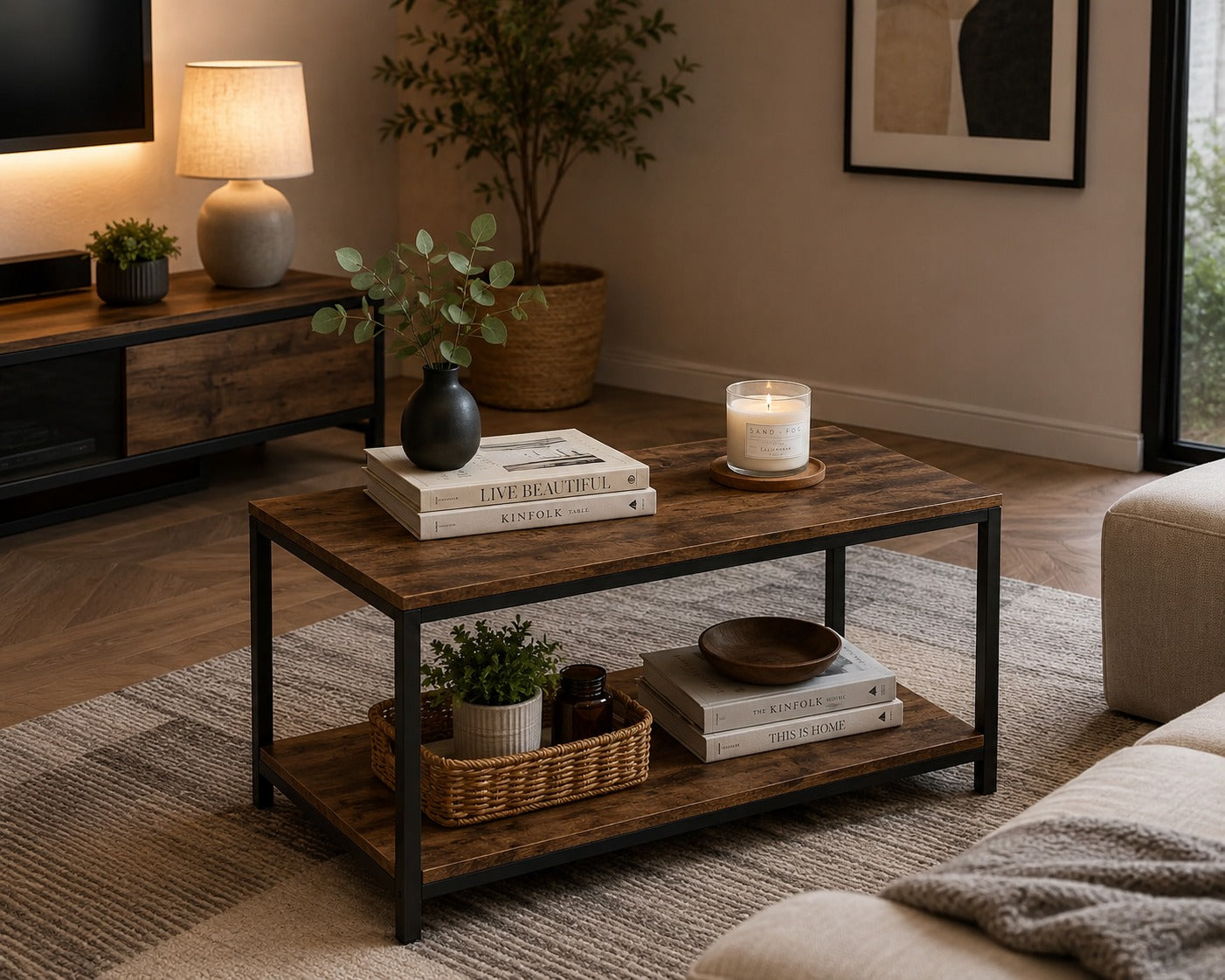 Coffee Table Snack End Tables Industrial Sofa Table Vintage Cocktail Wood Console Table