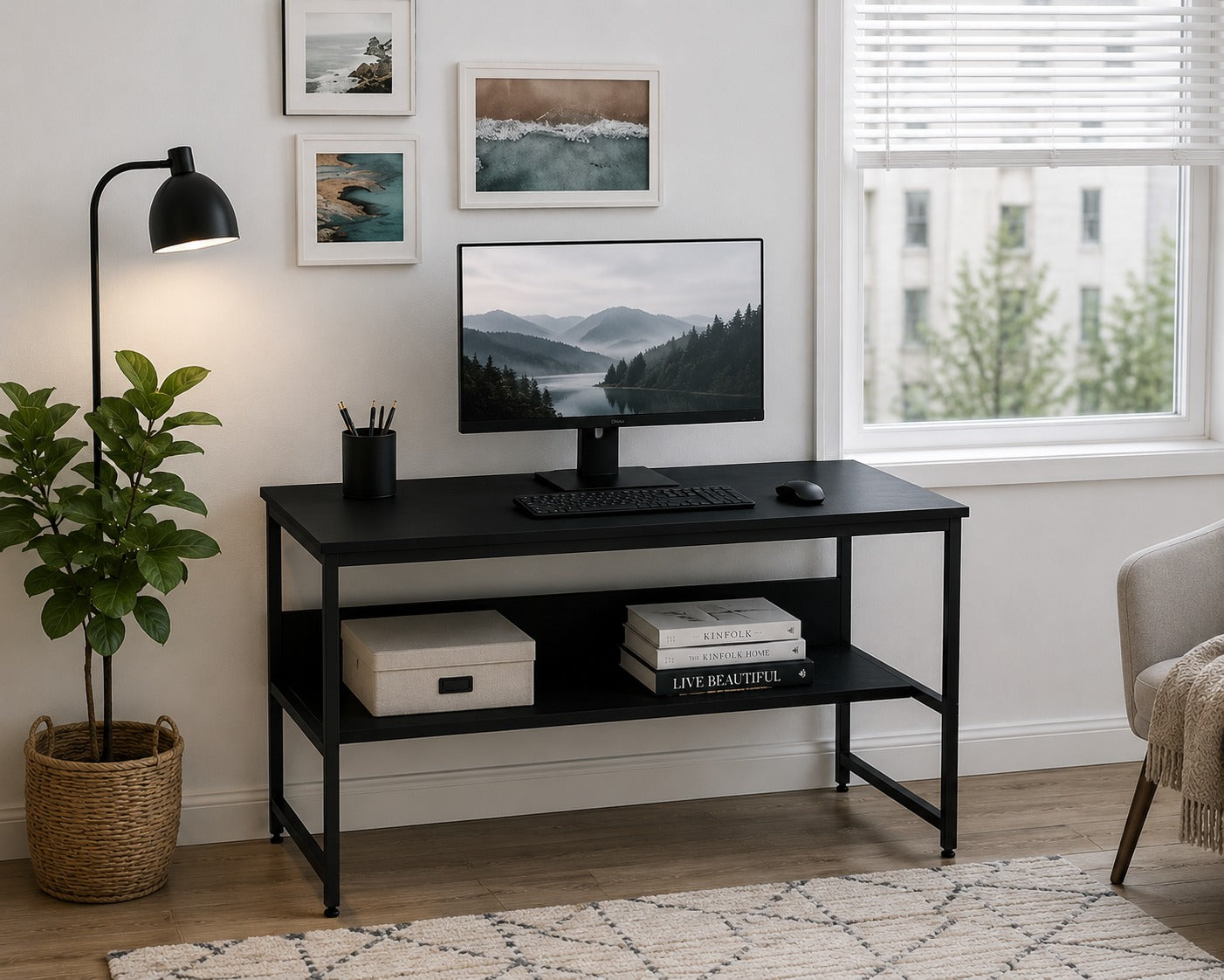 Computer Desk with Adjustable Storage Shelf Metal