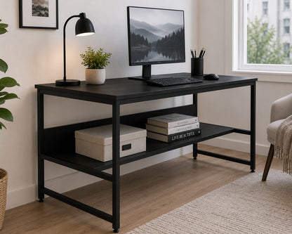 Computer Desk with Adjustable Storage Shelf Metal